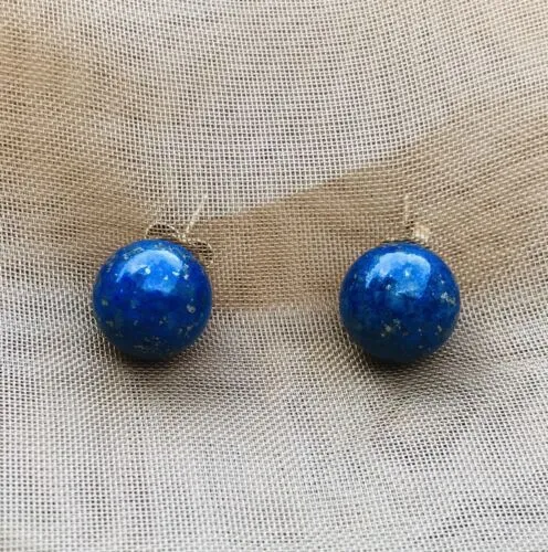 14k Yellow Gold Blue Lapiz Lazuli Round 10mm Stud Post Earrings