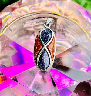 18KGP Signed 18K White Gold Plated Purple SandStone Goldstone Infinity Pendant