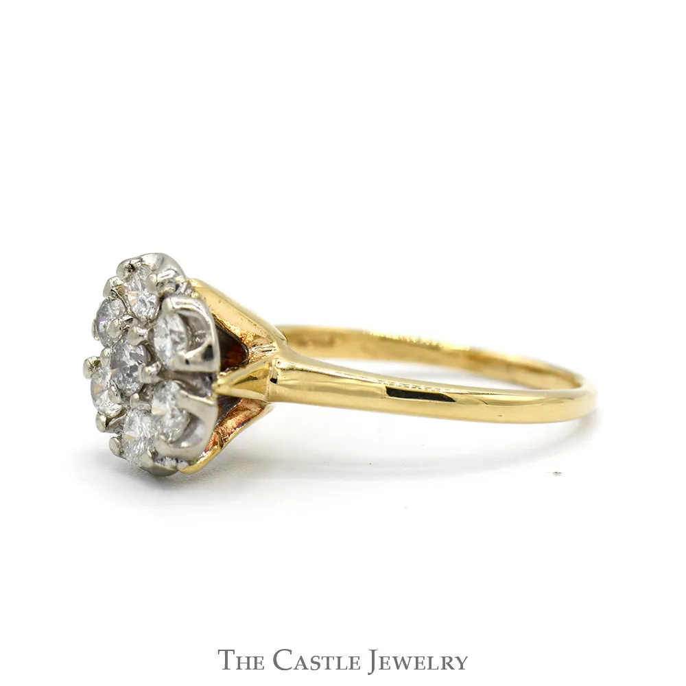 1cttw 7 Round Diamond Cluster Ring in 10k Yellow Gold