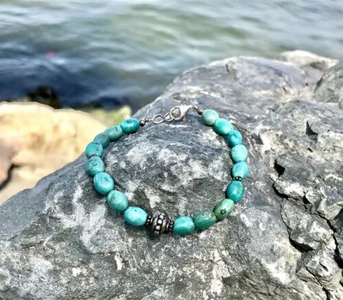 925 Sterling Silver And Turquoise Stones Clasp Bracelet