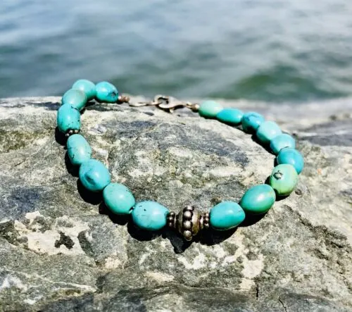 925 Sterling Silver And Turquoise Stones Clasp Bracelet