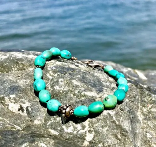 925 Sterling Silver And Turquoise Stones Clasp Bracelet