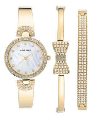 Anne Klein Ladies Mother of Pearl Crystal Dial Ladies Watch Jewelry Set AK/3466GPST