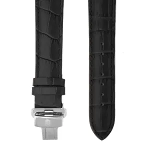 Black Alligator Grain Leather Strap with Stainless Steel Clasp