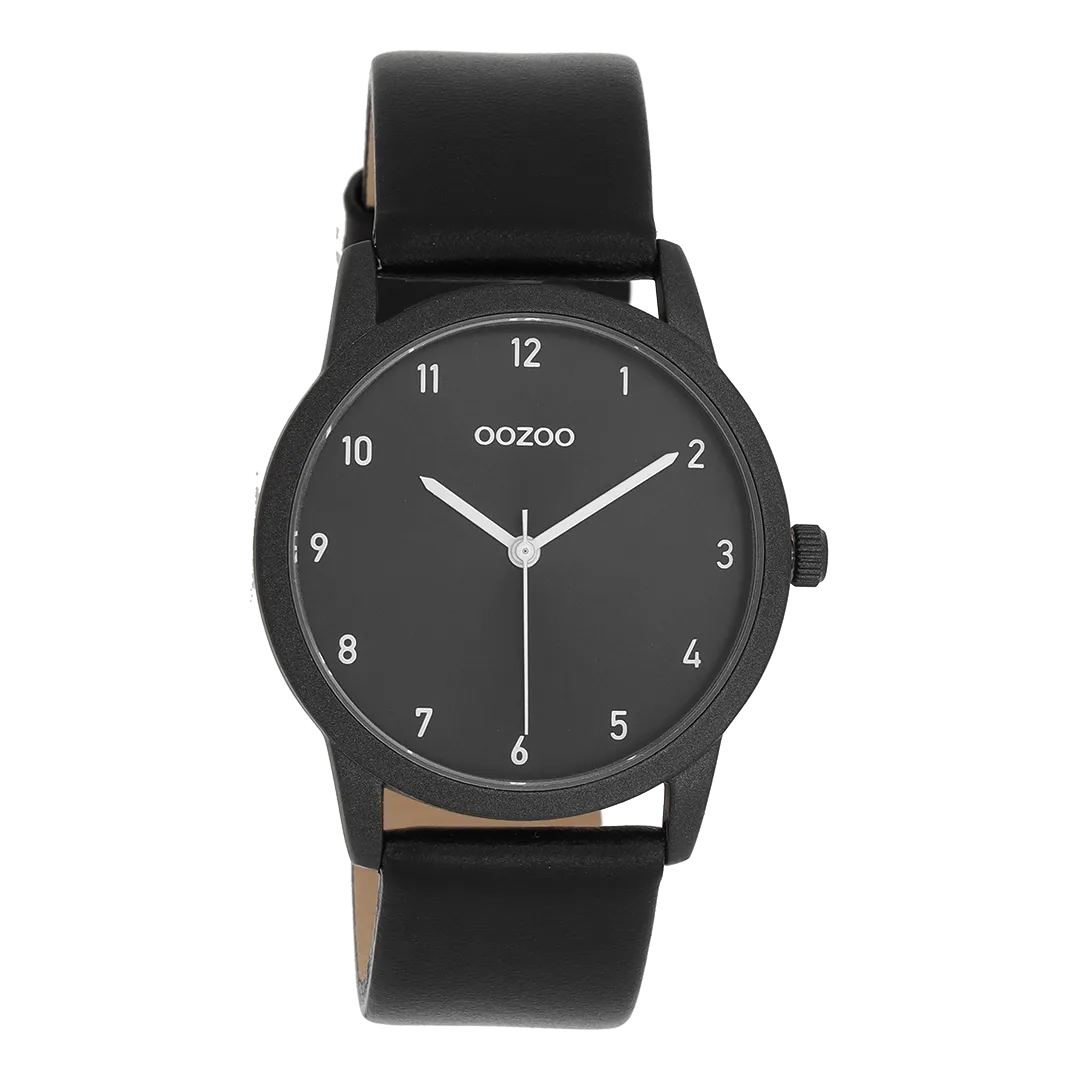 Black OOZOO watch with black leather strap - C11079