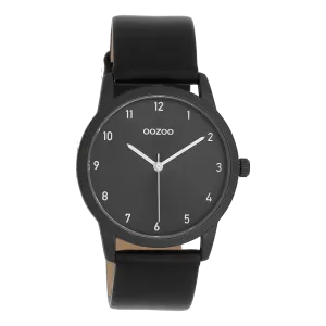 Black OOZOO watch with black leather strap - C11079