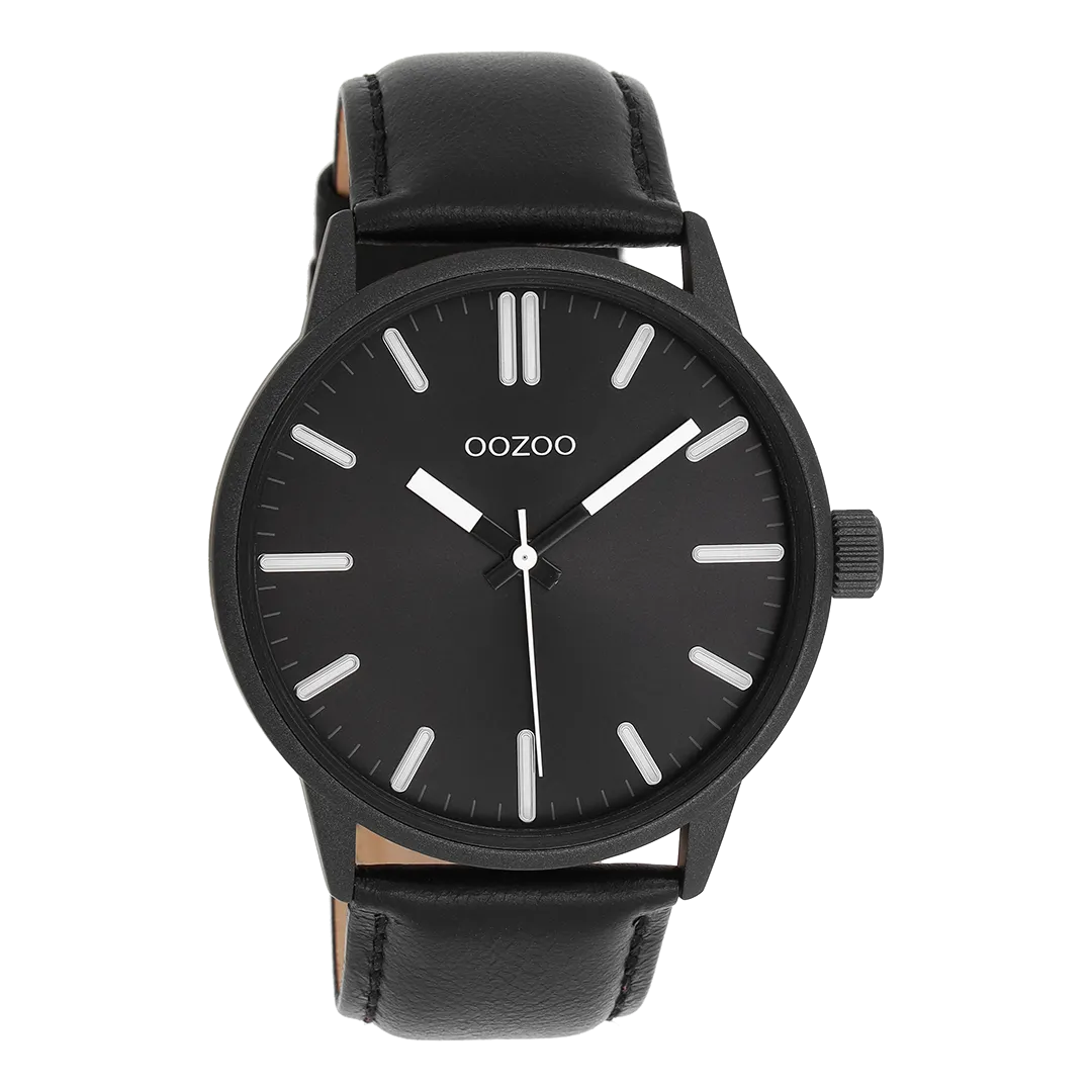 Black OOZOO watch with black leather strap - C11404