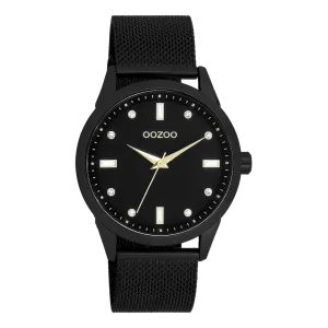 Black OOZOO watch with black metal mesh bracelet - C11284