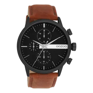 Black OOZOO watch with brown leather strap - C11223