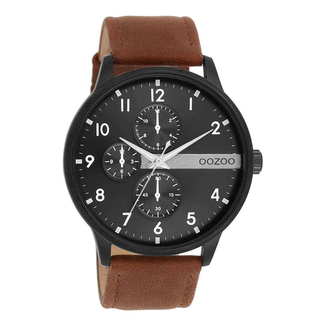 Black OOZOO watch with cognac leather strap - C11307