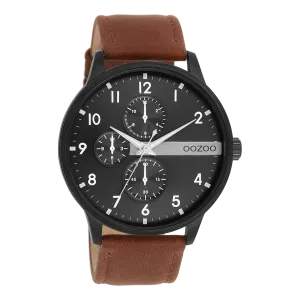 Black OOZOO watch with cognac leather strap - C11307