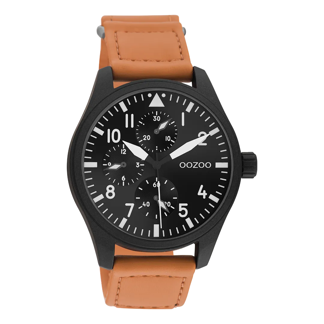 Black OOZOO watch with orange velcro strap - C11007