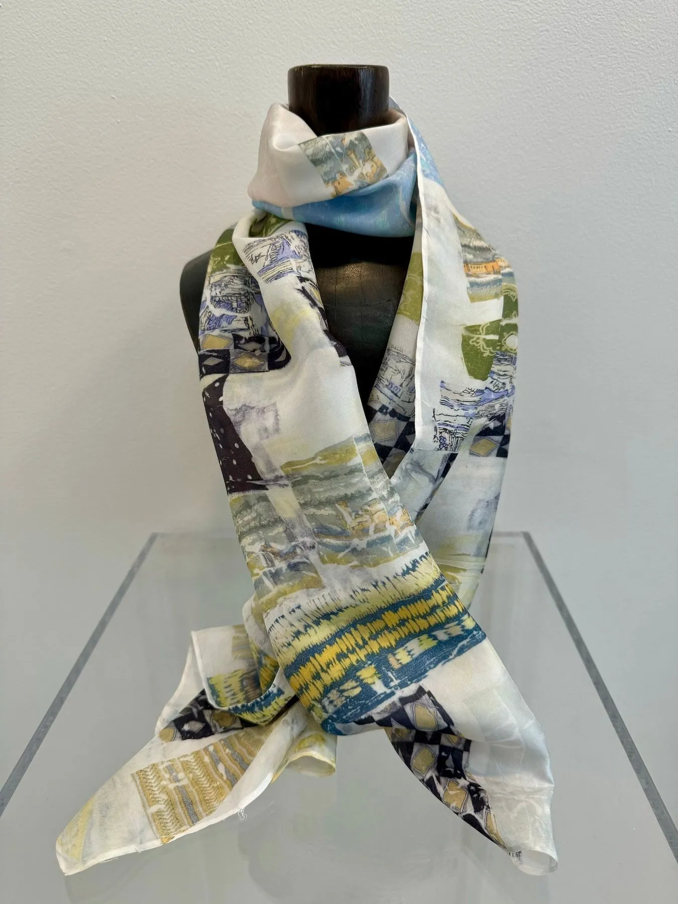 Blue and Green Medium Silk Scarf by Diane Lemire