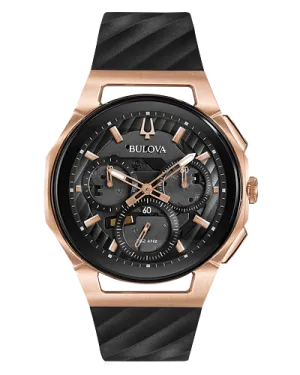 Bulova CURV Men's Chronograph Rose Gold Black Dial Watch 98A185