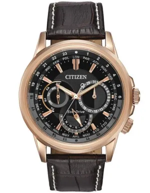 Citizen Eco-Drive Mens Calendrier - Black Dial - Rose Gold-tone Case - Leather