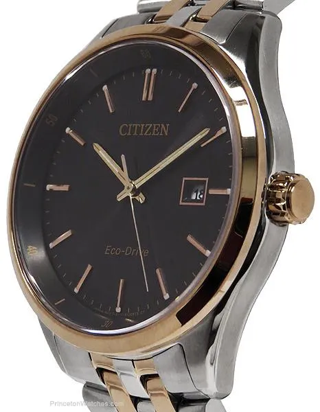 Citizen Eco-Drive Mens Contemporary Dress Watch - Black Dial - Rose Gold-Tone