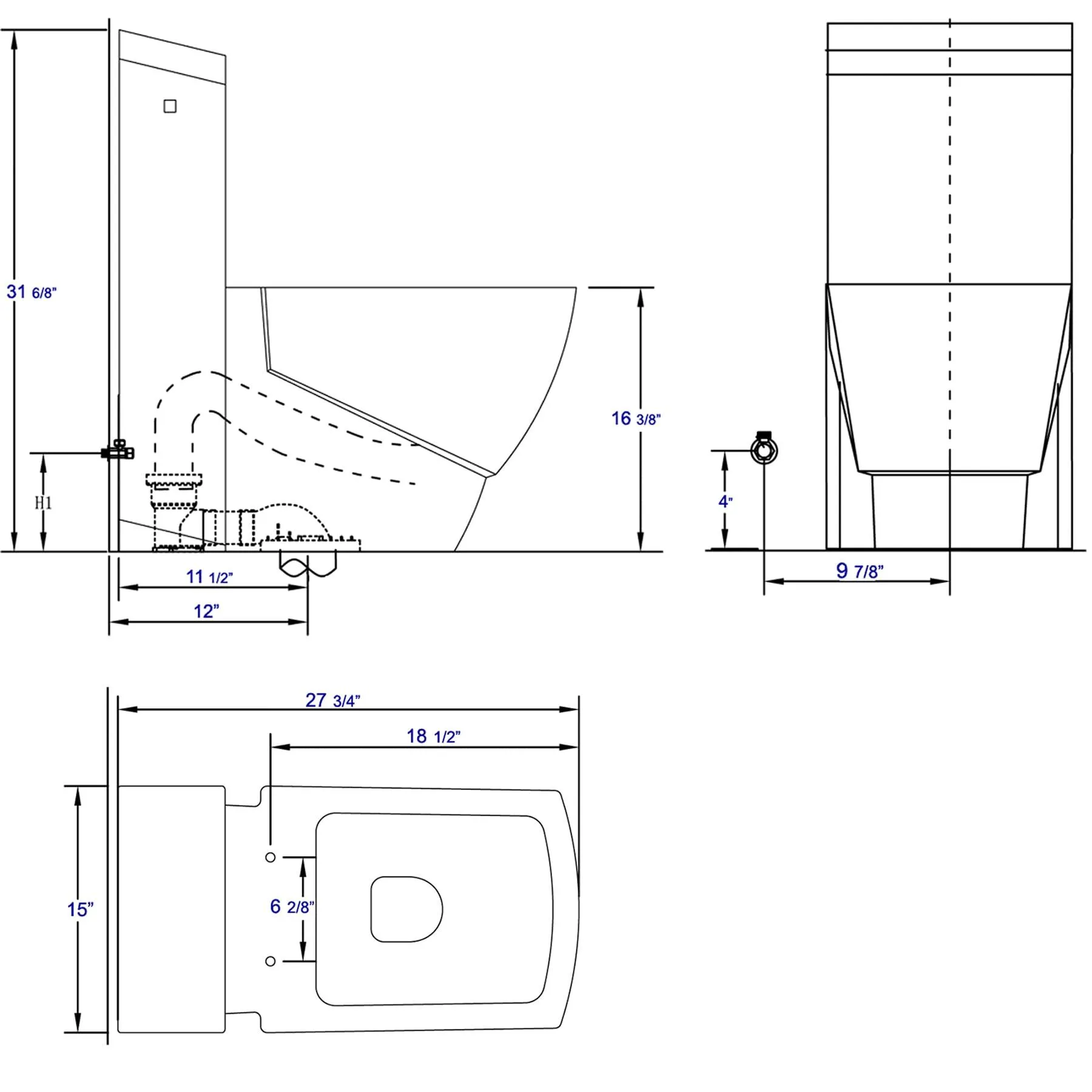 Eago TB336 One Piece High Efficiency Low Flush Eco-Friendly Ceramic Toilet