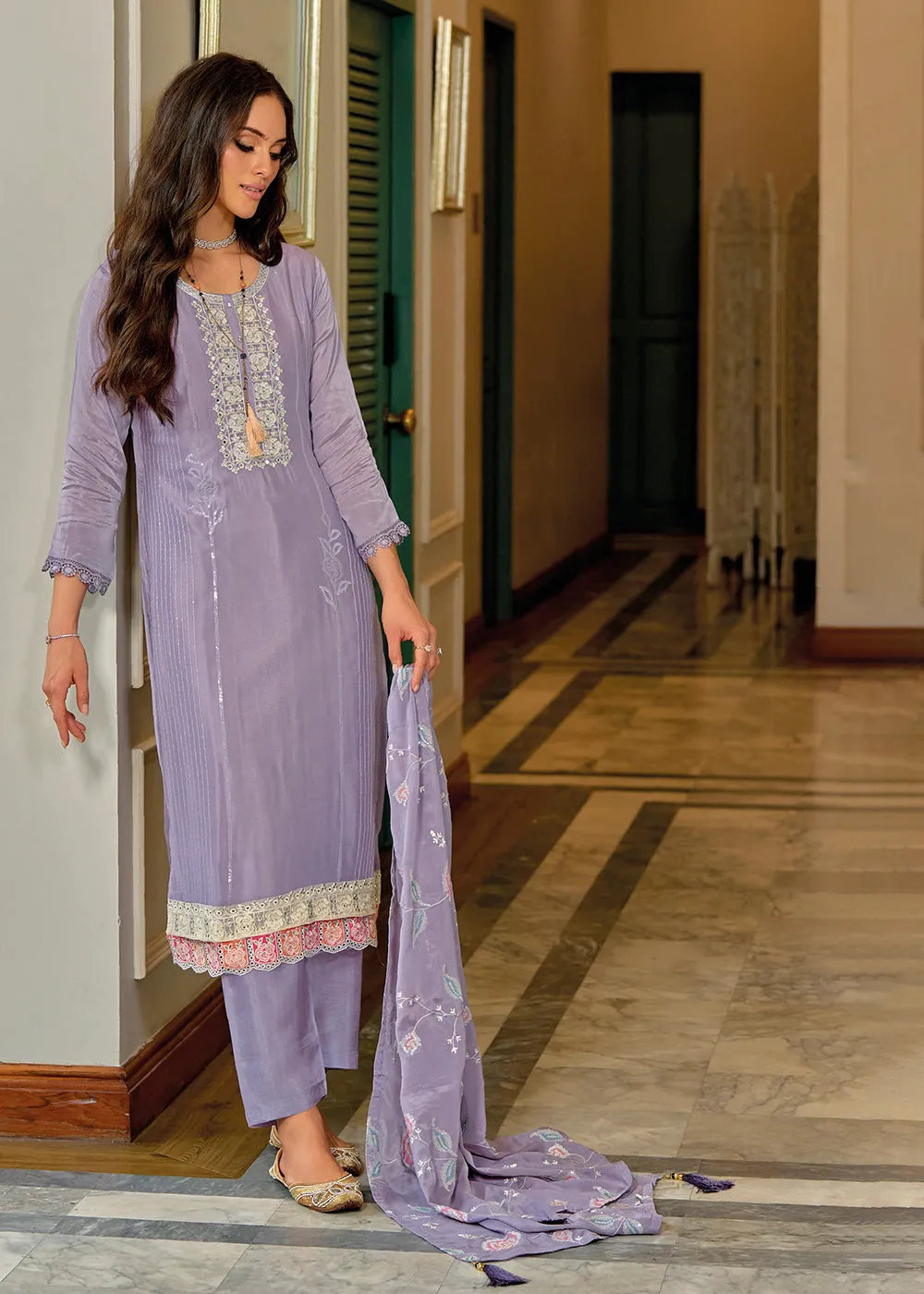 Exquisite Purple Premium Silk Festive Wear Salwar Suit