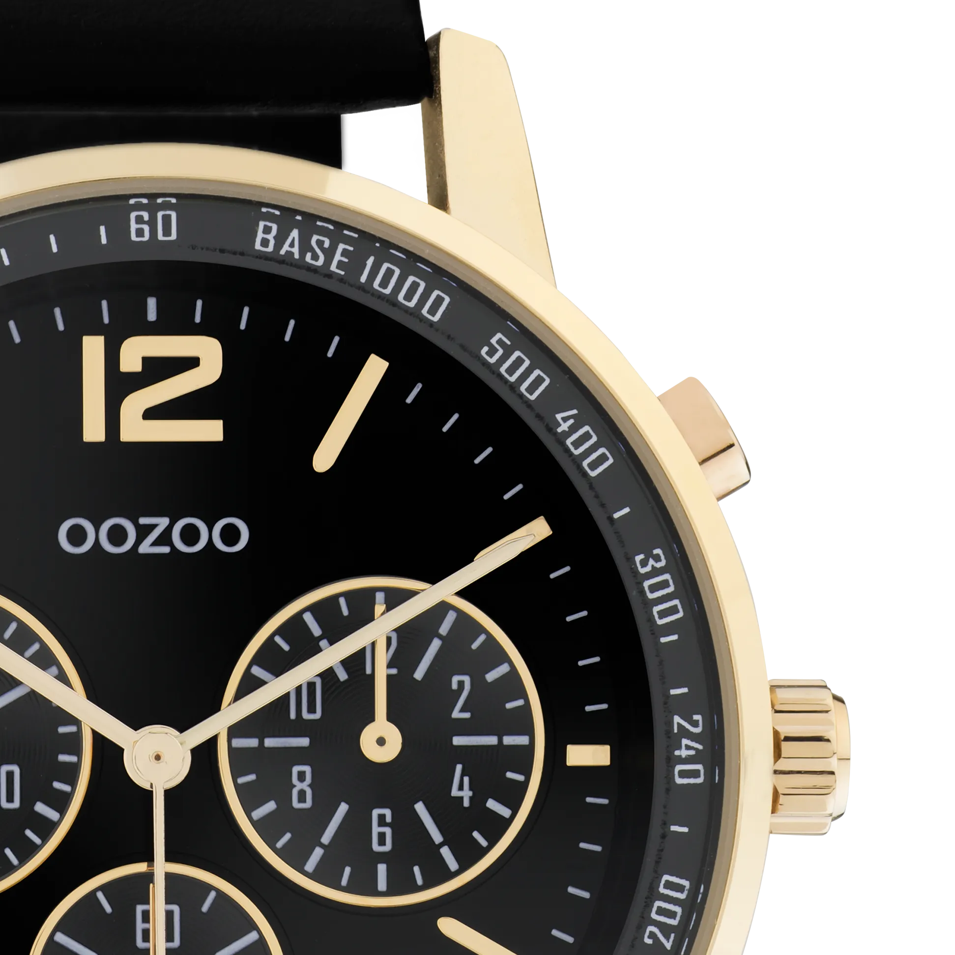 Gold coloured OOZOO watch with black leather strap - C10841