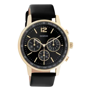 Gold coloured OOZOO watch with black leather strap - C10841