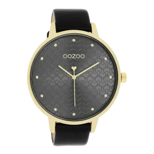 Gold coloured OOZOO watch with black leather strap - C11039