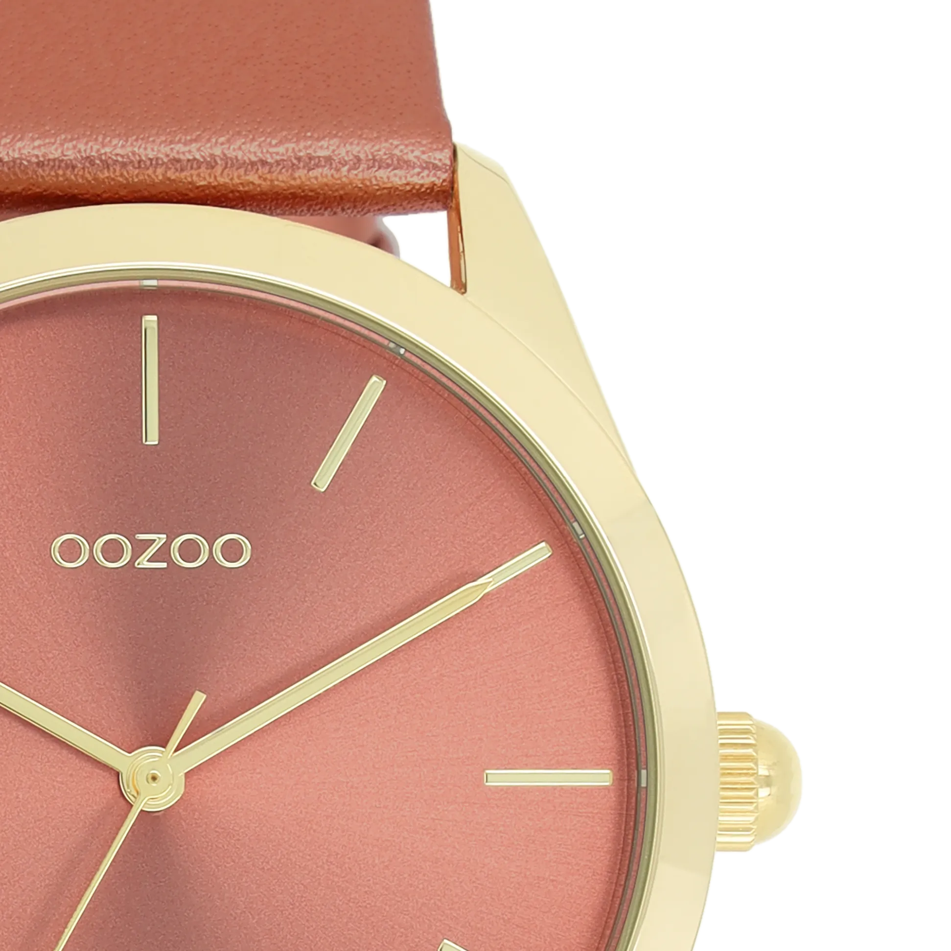 Gold coloured OOZOO watch with brick red leather strap - C11334