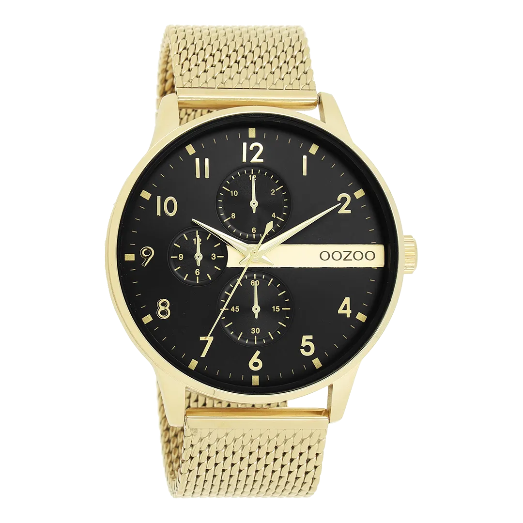 Gold coloured OOZOO watch with gold coloured metal mesh bracelet - C11302