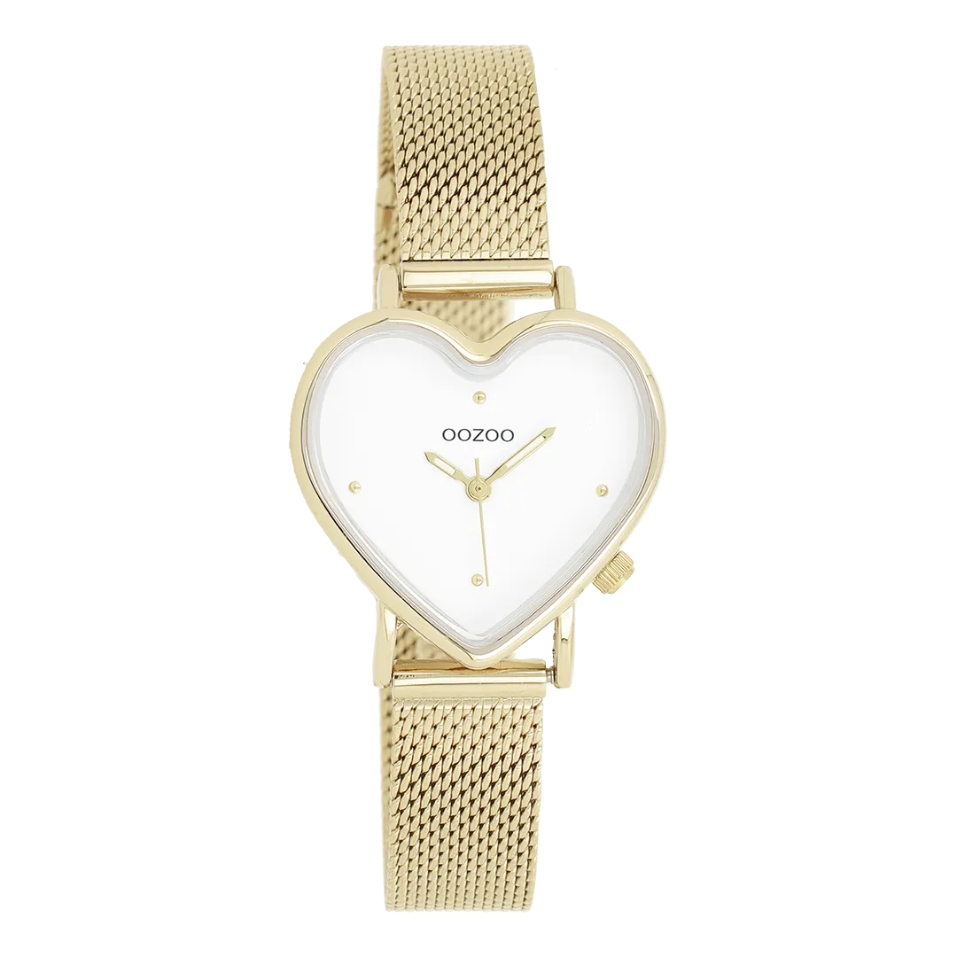 Gold coloured OOZOO watch with gold coloured metal mesh bracelet - C11415