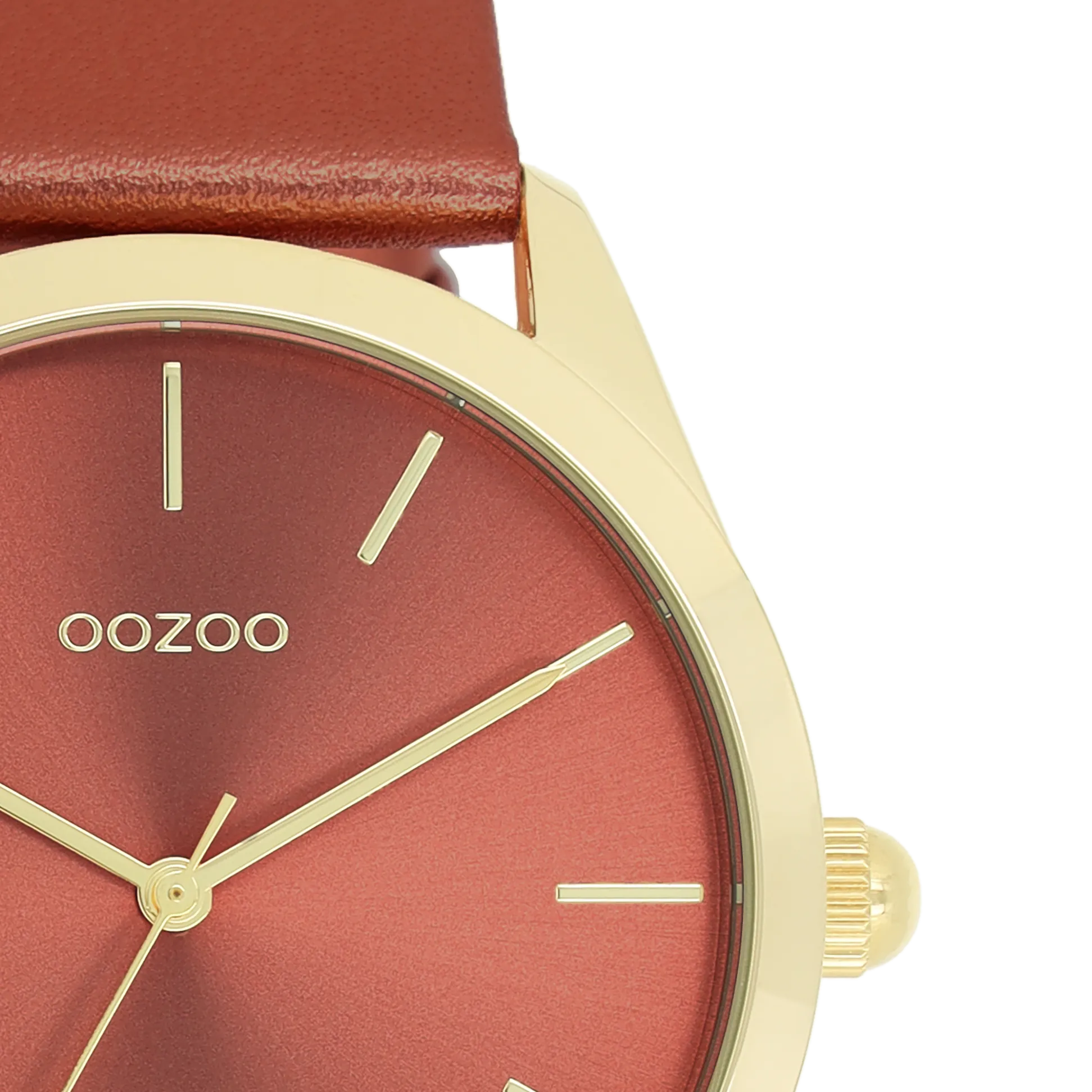 Gold coloured OOZOO watch with red leather strap - C11335