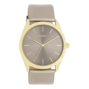 Gold coloured OOZOO watch with taupe leather strap - C11333