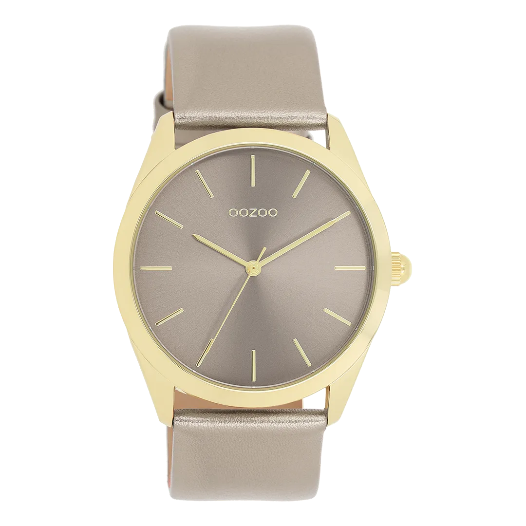 Gold coloured OOZOO watch with taupe leather strap - C11333