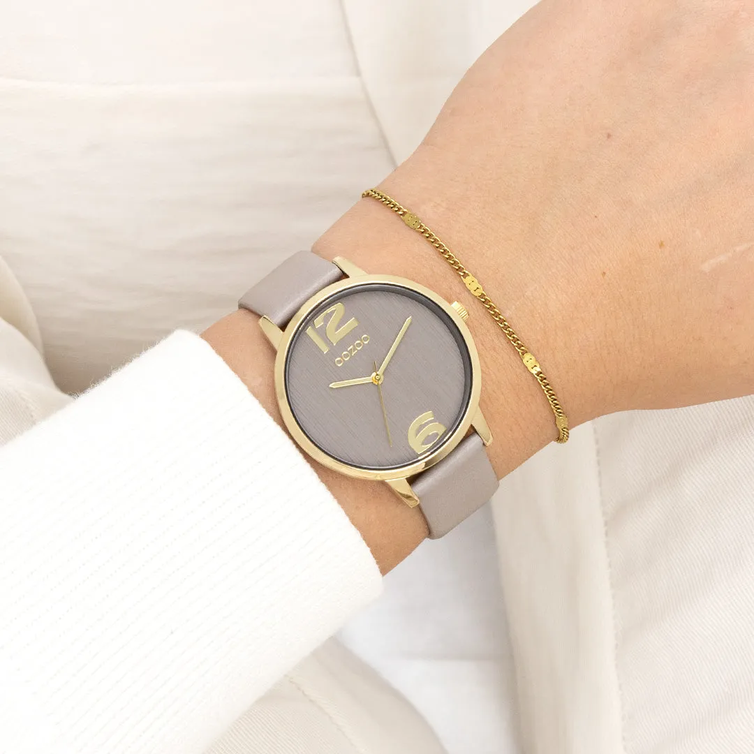 Gold coloured OOZOO watch with taupe leather strap - C11342