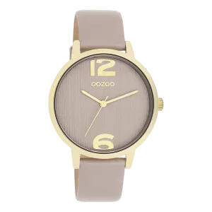 Gold coloured OOZOO watch with taupe leather strap - C11342