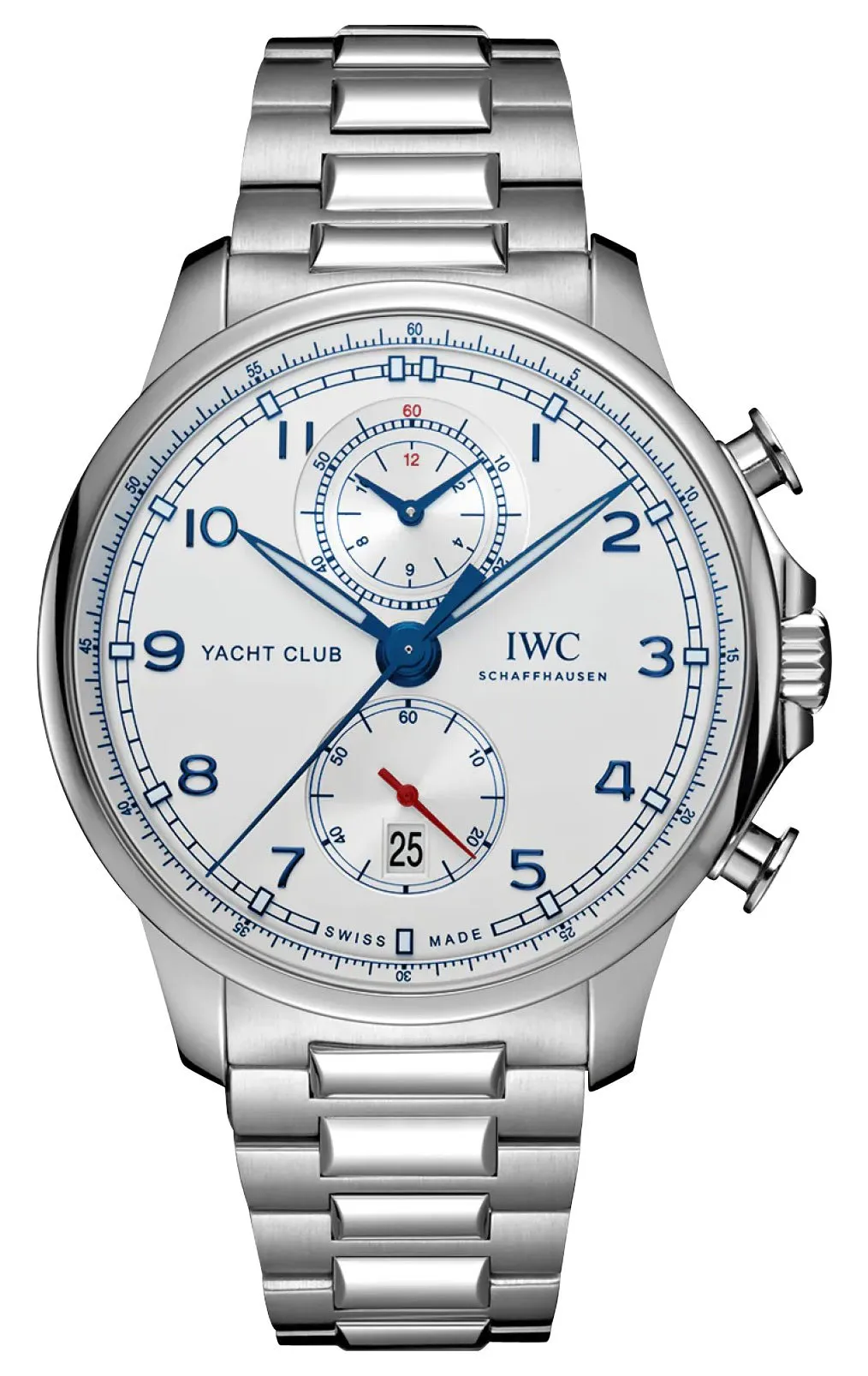 IWC Portugieser Yacht Club Automatic Flyback Chronograph Stainless Steel Silver-Tone Dial Date Mens Watch IW390702