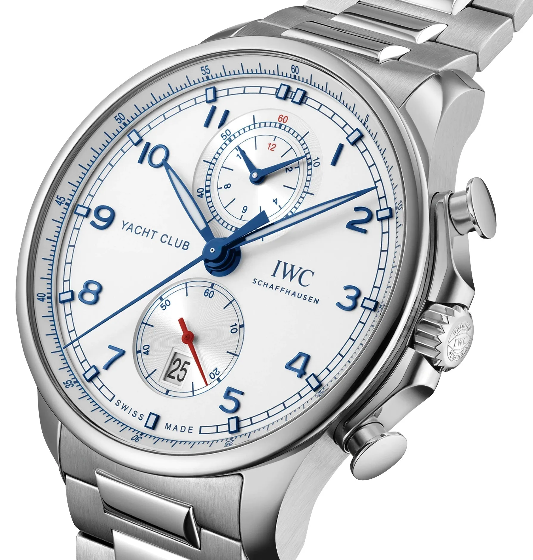 IWC Portugieser Yacht Club Automatic Flyback Chronograph Stainless Steel Silver-Tone Dial Date Mens Watch IW390702