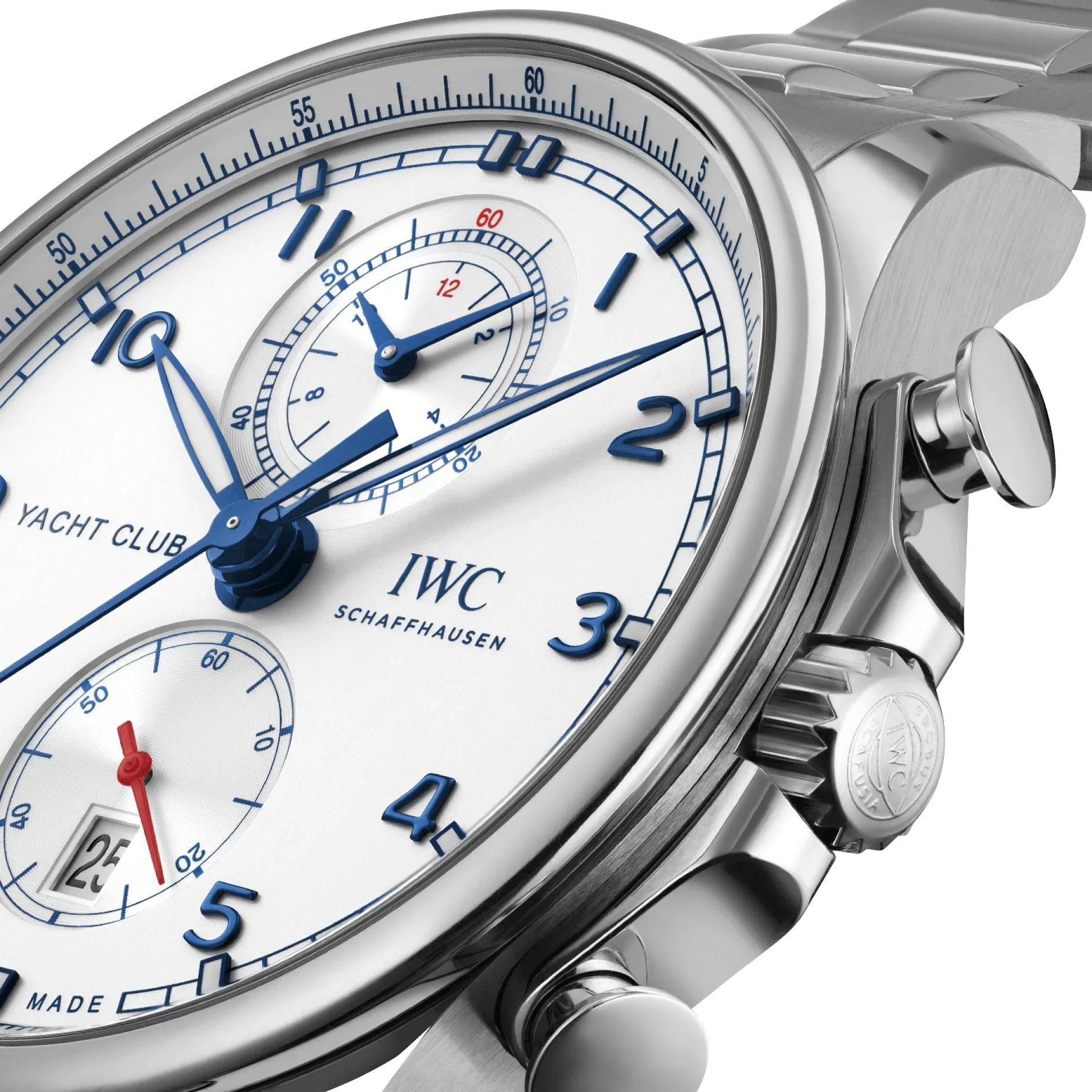 IWC Portugieser Yacht Club Automatic Flyback Chronograph Stainless Steel Silver-Tone Dial Date Mens Watch IW390702