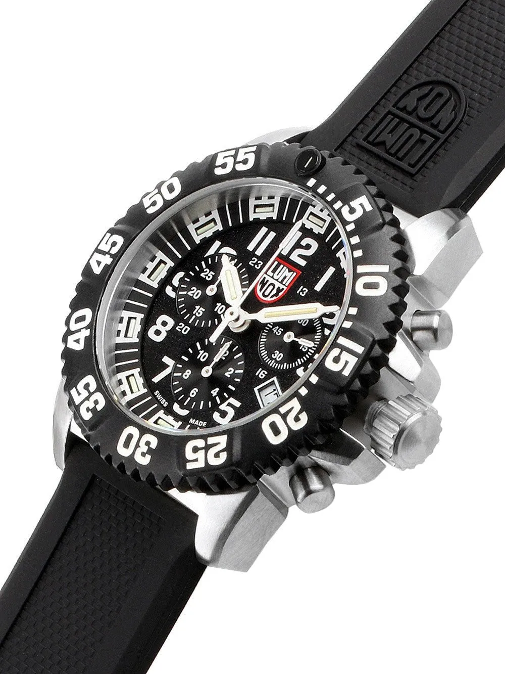 Luminox Navy SEAL Colormark Chronograph Stainless Steel Black Dial Black Rubber Strap Date Divers Quartz Mens Watch XS.3181.F