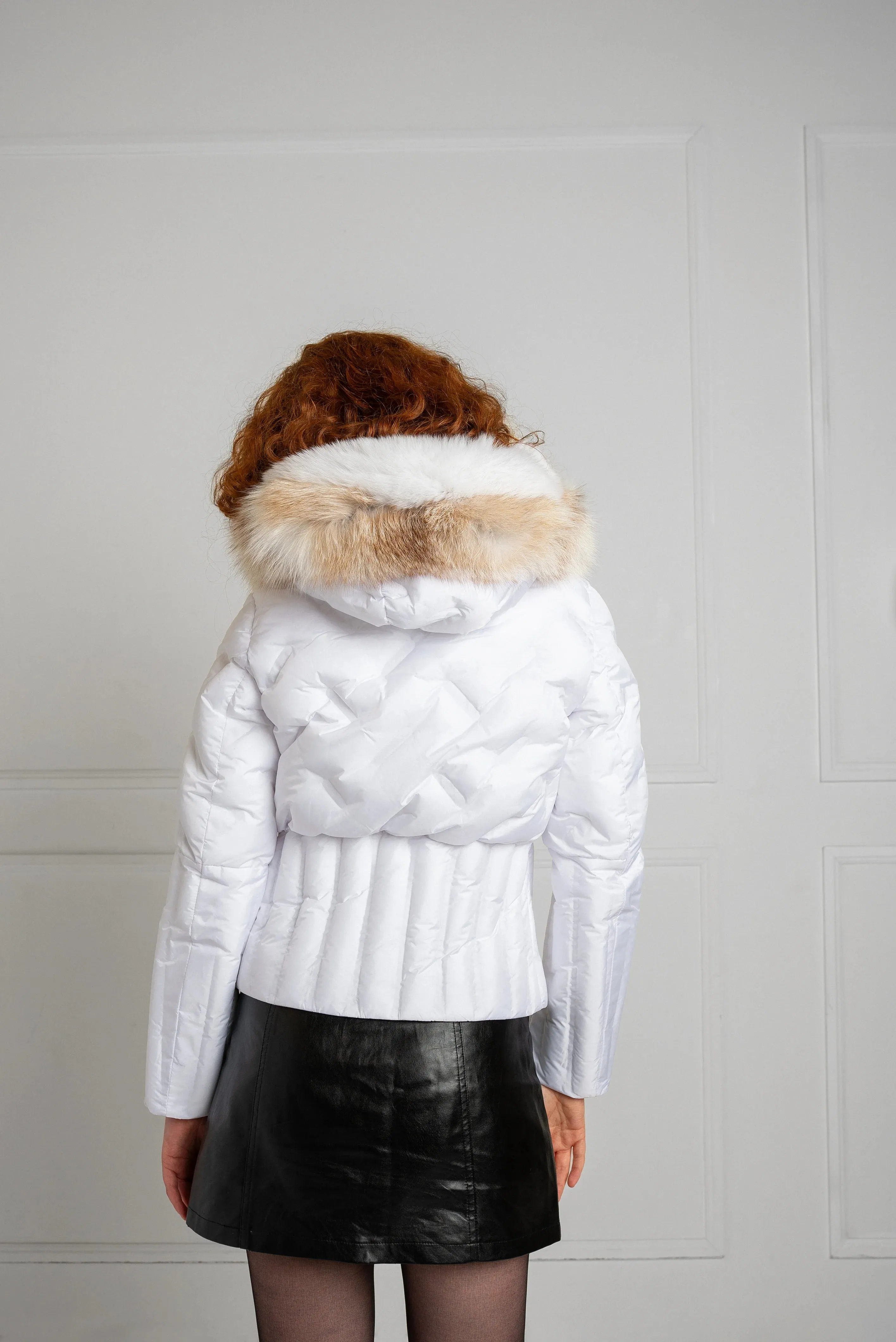 Luxurious White Puff Jacket with Ethical Fox Fur Trim