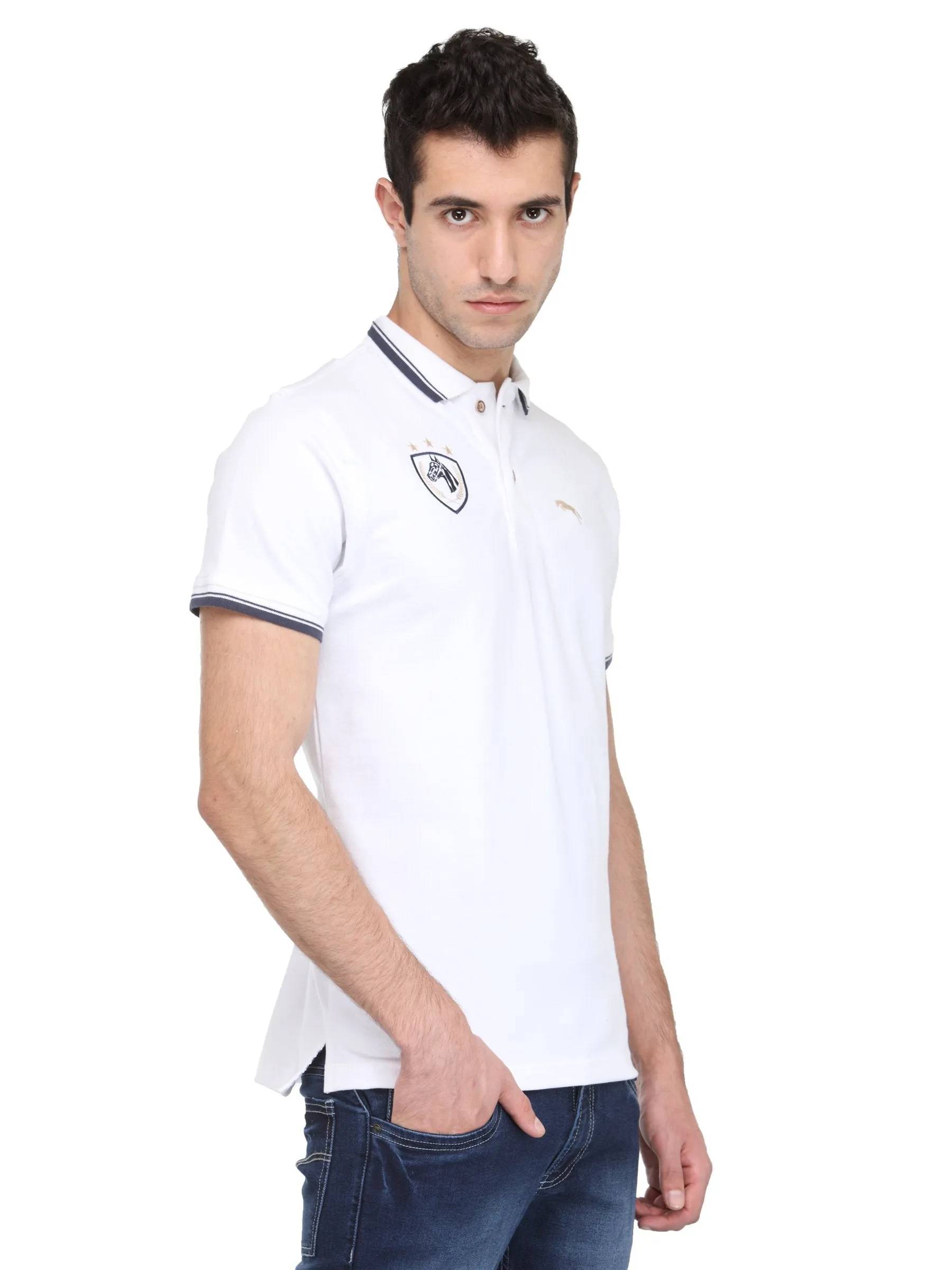 Men Ivory White Cotton & Spandex T-Shirt