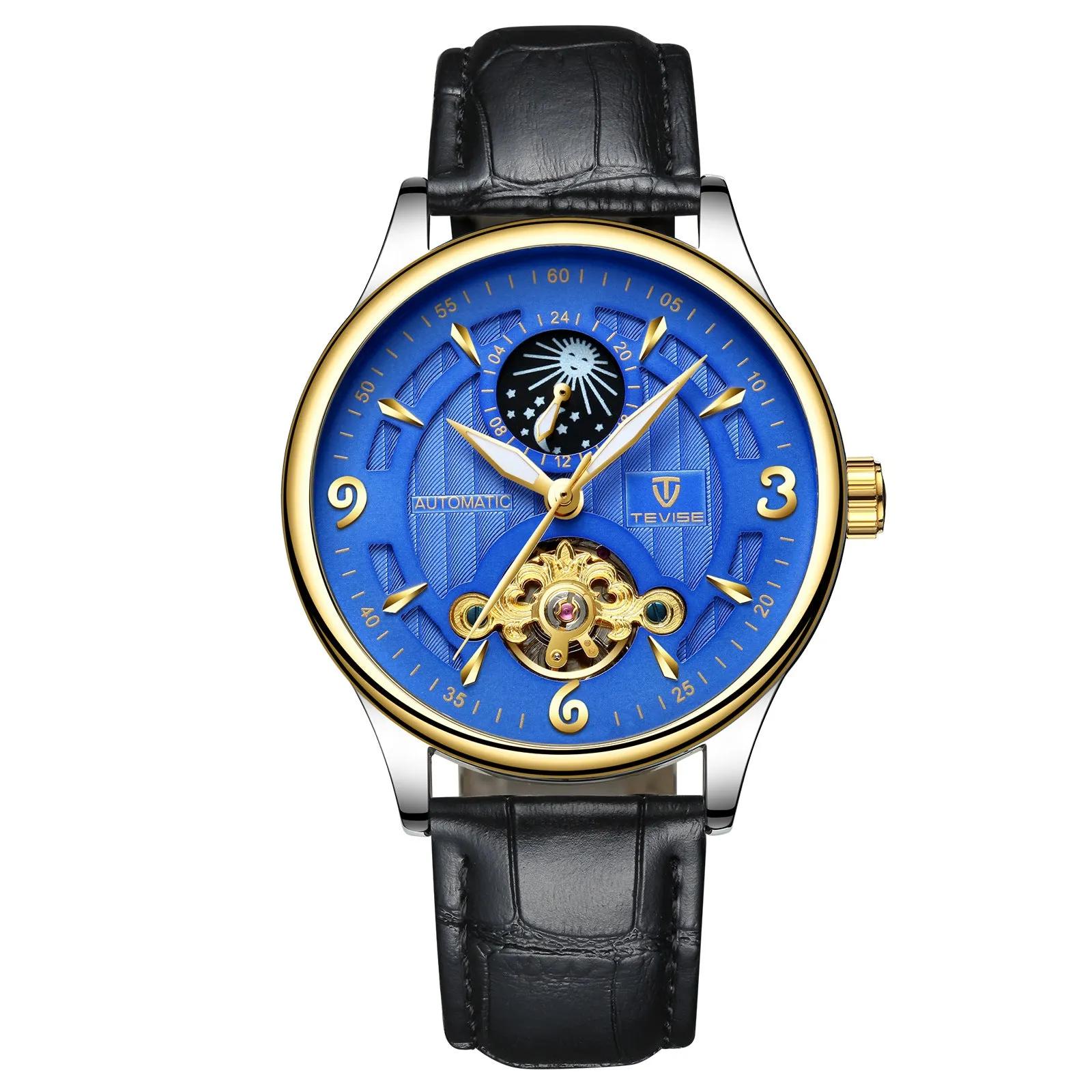 Men's Automatic Leather Mechanical Watch Tourbillon Waterproof Casual Watch | T820b