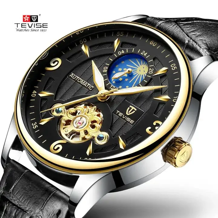 Men's Automatic Leather Mechanical Watch Tourbillon Waterproof Casual Watch | T820b