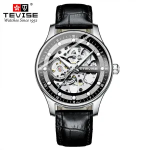 Men's Skeleton Automatic Mechanical Watch Leather Strap Clock Top Wristwatch | T836D