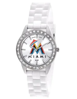 MLB Womens Miami Marlins Frost Watch - Crystal Bezel - Silicone Strap