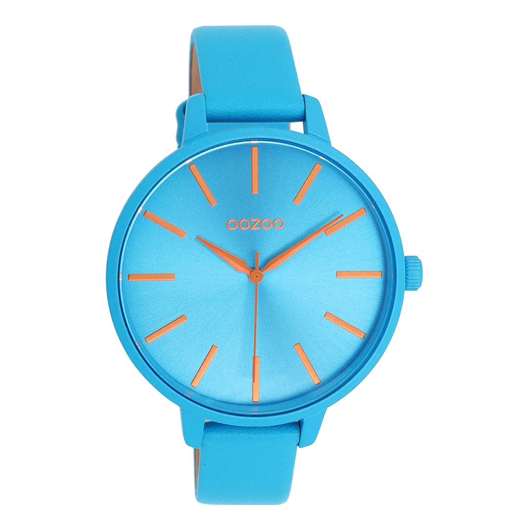 Neon blue OOZOO watch with bright blue leather strap - C11182