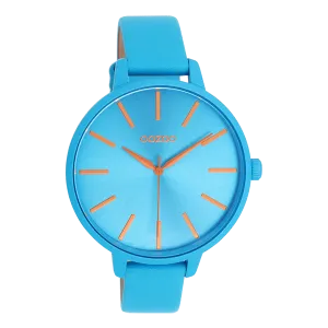 Neon blue OOZOO watch with bright blue leather strap - C11182