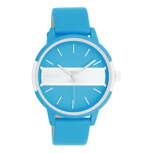 Neon blue/gold coloured OOZOO watch with bright blue leather strap - C11188