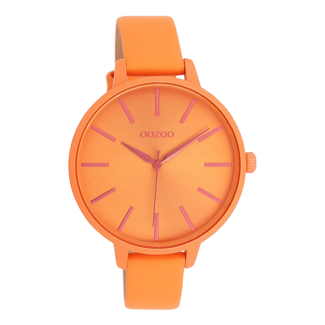 Neon orange OOZOO watch with neon orange leather strap - C11187