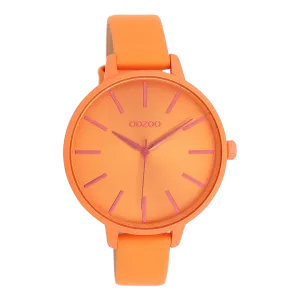 Neon orange OOZOO watch with neon orange leather strap - C11187