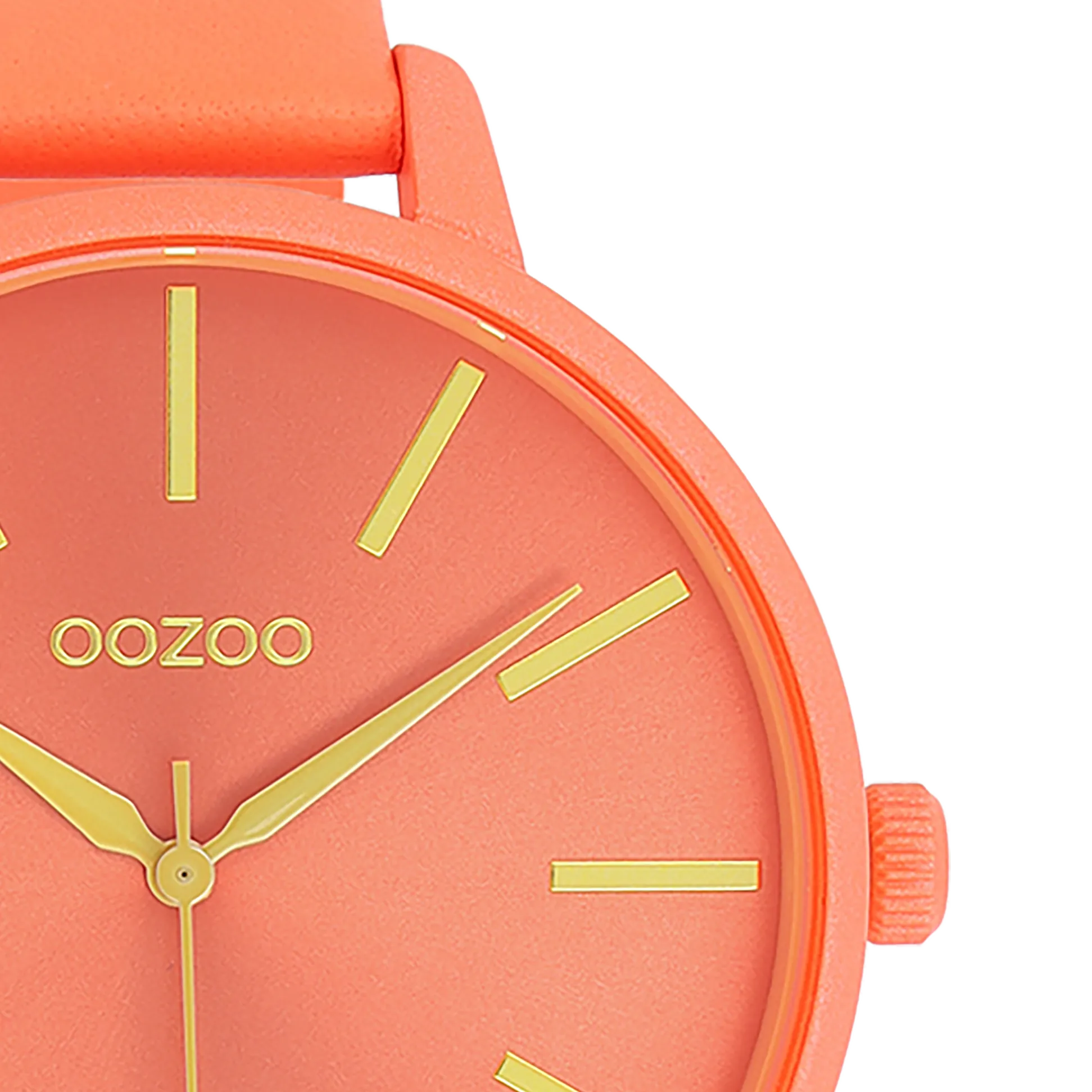 Neon red OOZOO watch with coral coloured leather strap - C11185