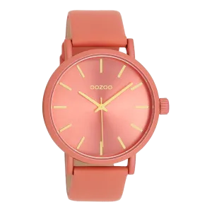 Peach pink OOZOO watch with peach pink leather strap - C11194